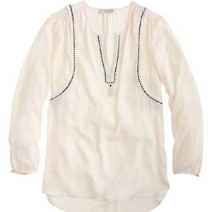 J.Crew Cream and Black Pullover Tassel-Trim Top